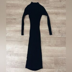 Mango Black Ribbed Bodycon Dress Mock Neck Long Sleeve